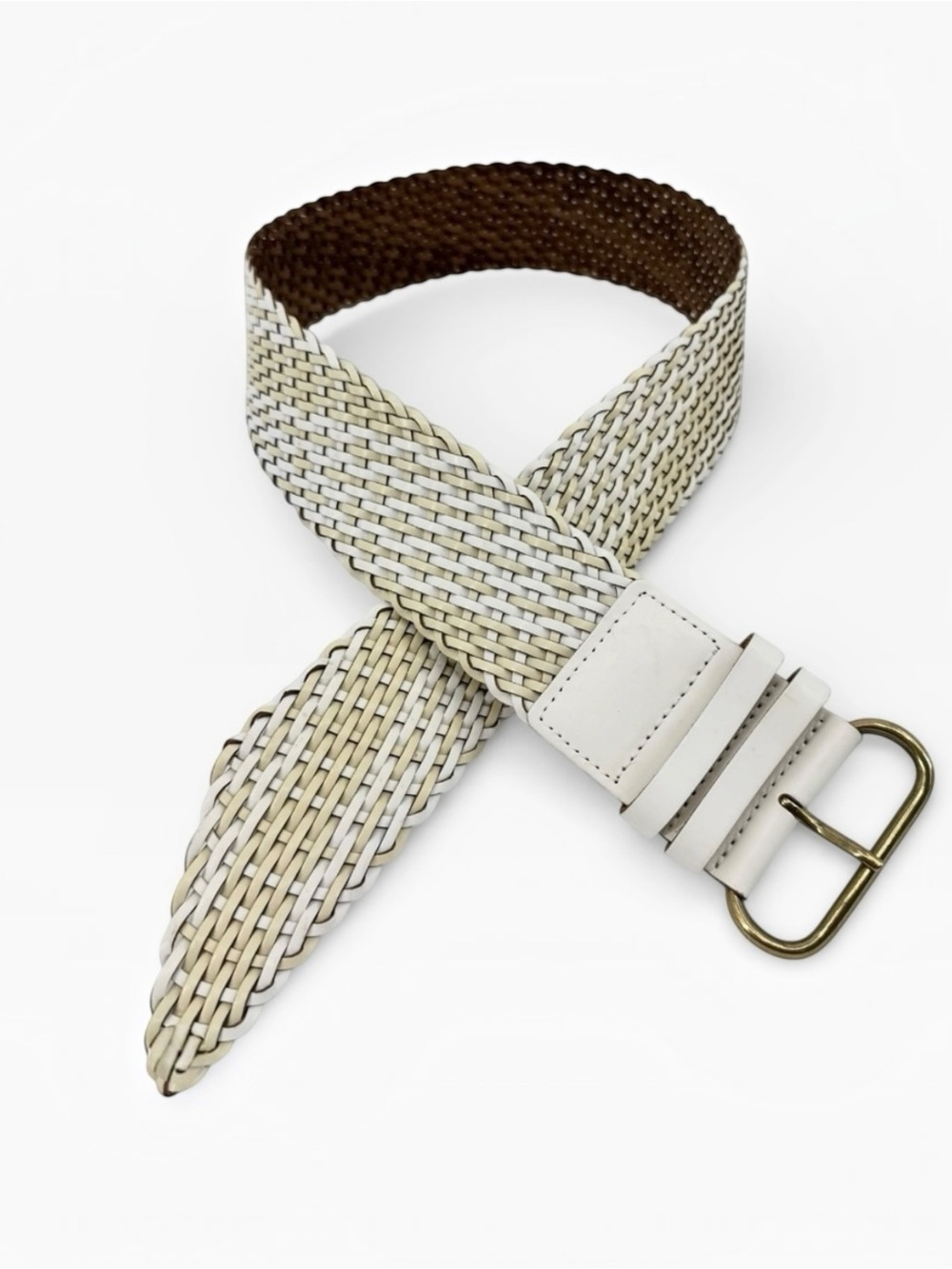 Banana Republic Woven Leather Belt Soft Cream Beige